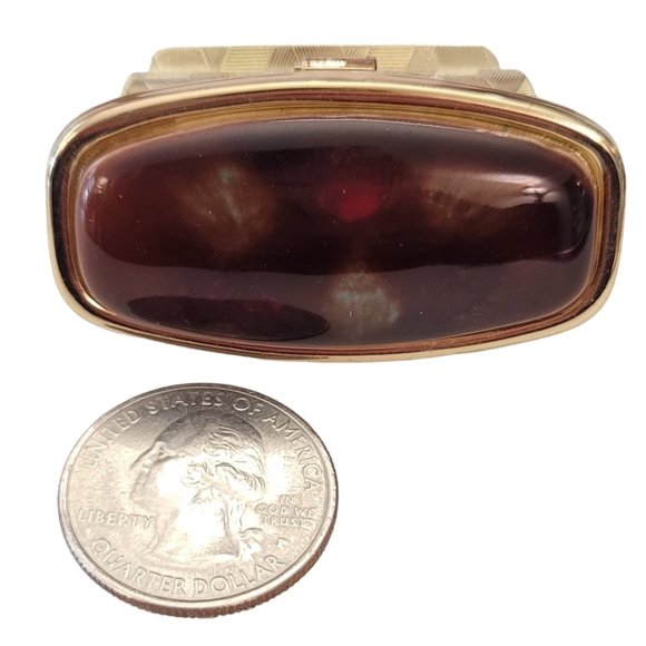 Gold Tone Signed Japan Hinged Makeup Lip Mirror Lipstick Holder Case E194 - Picture 9 of 12